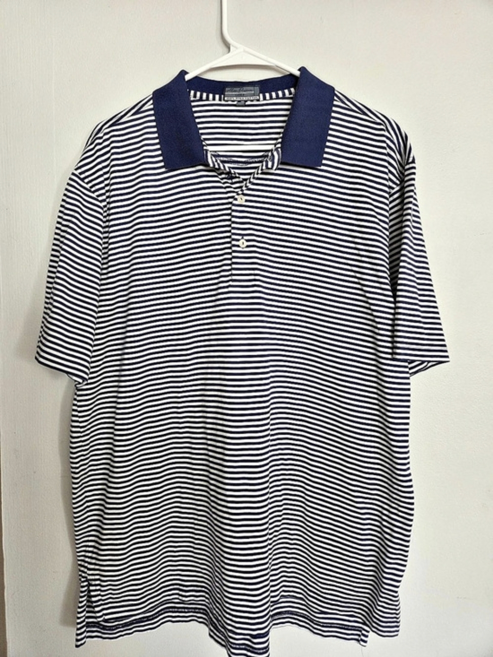 Alan Flusser Golf Men's Striped Pima Cotton Polo Shirt Navy White XL